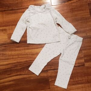 Janie and Jack 18-24 months white/pink rose print pointelle 2-piece pants set